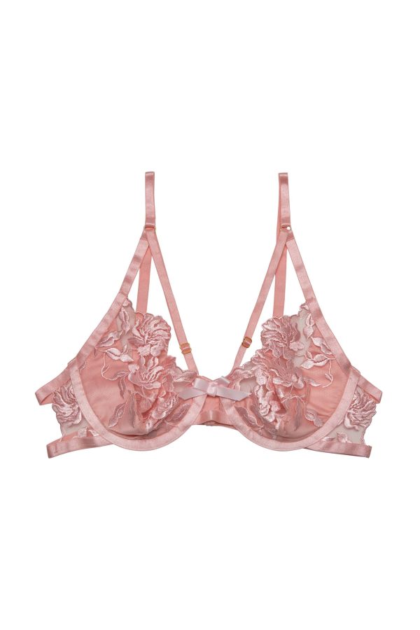 Hustler Mia Peach Embroidered Satin & Mesh Bra Supply