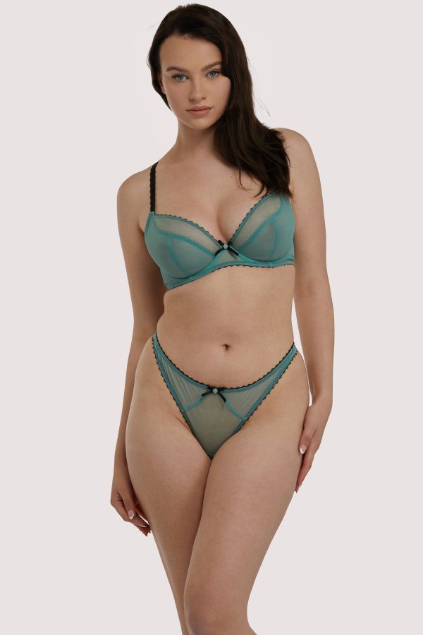 Grace Green Moss and Black Supportive Plunge Net Bra For Sale