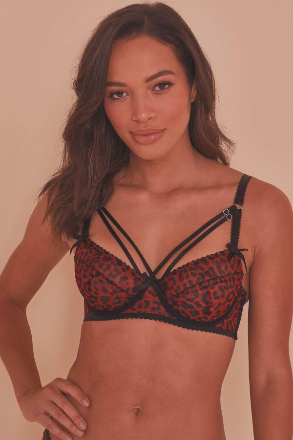 Josie Leopard Mesh Picot Non Padded Bra Online now