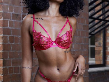 Mia Hot Pink Embroidered Satin & Mesh Bra Fashion