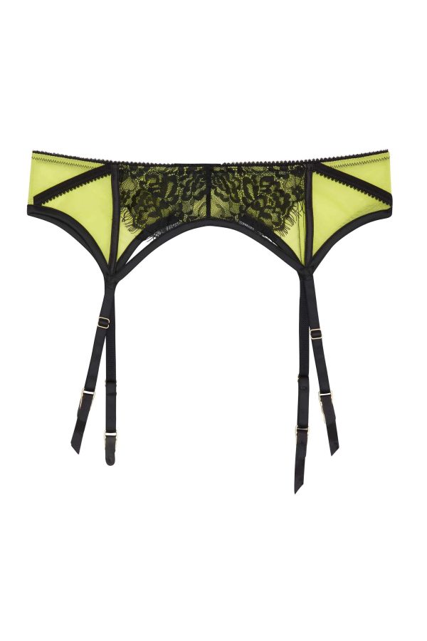 Playful Promises Indigo Lime Satin and Lace Picot Suspender Cheap