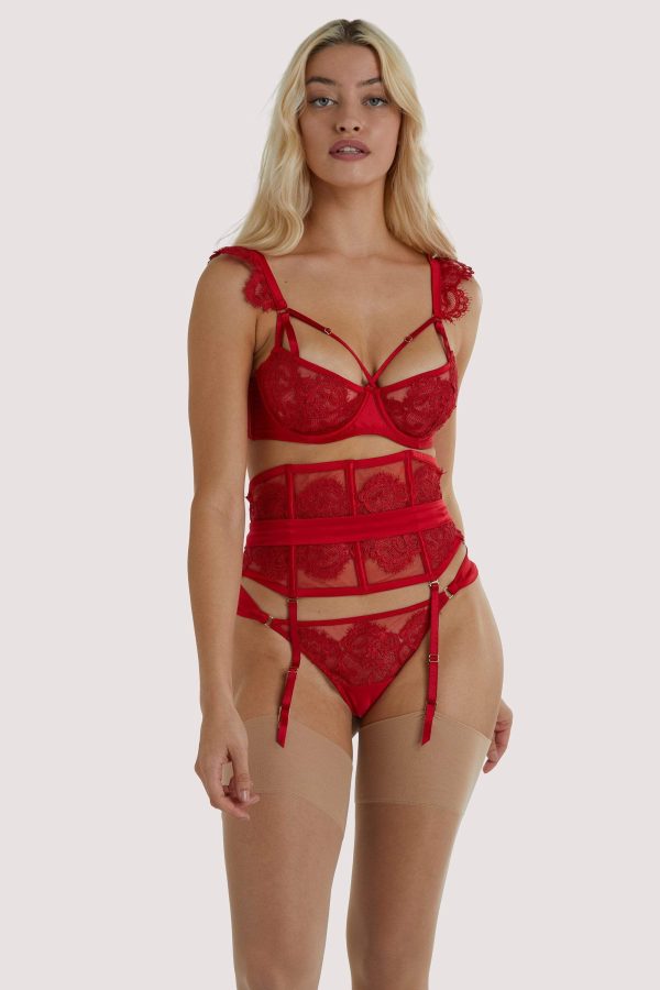 Anneliese Red Satin Net and Lace Waspie For Discount