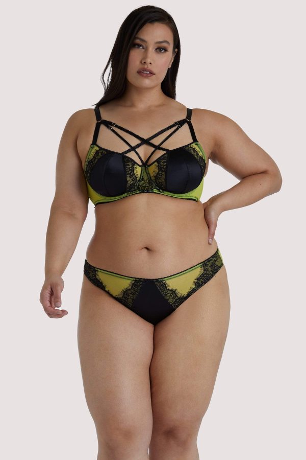 Playful Promises Indigo Lime Satin and Lace Picot Brief Sale