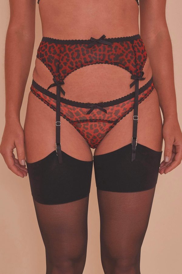 Josie Leopard Mesh Picot Suspender Belt Core on Sale