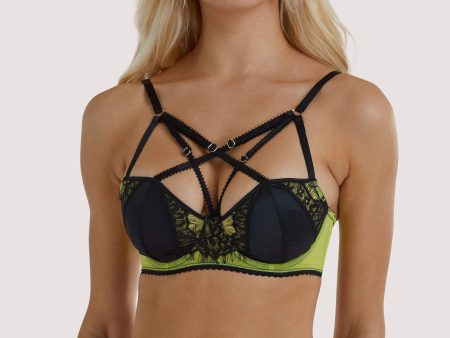 Indigo Lime Strappy Picot Plunge Bra on Sale