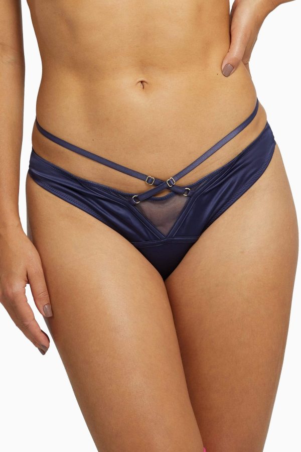 Philly Navy Tulip Satin Thong For Sale