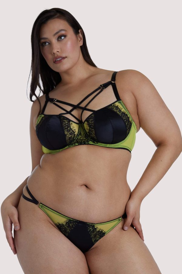 Indigo Lime Strappy Picot Plunge Bra on Sale