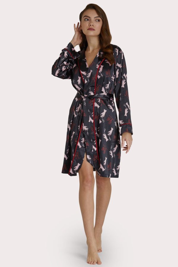 Smoking Printed Robe with Red Piping Online Sale