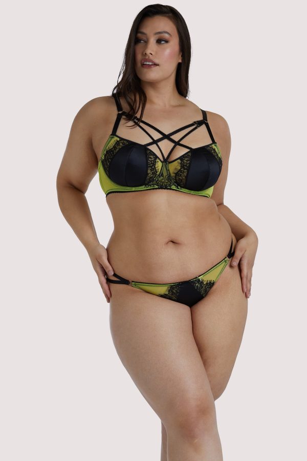 Indigo Lime Strappy Picot Plunge Bra on Sale