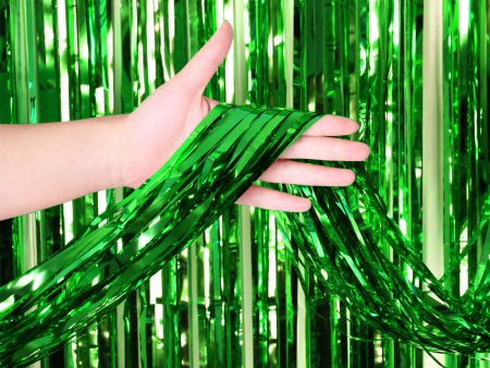 3ft X 6.5ft FOIL FRINGE CURTAIN - METALLIC GREEN Cheap