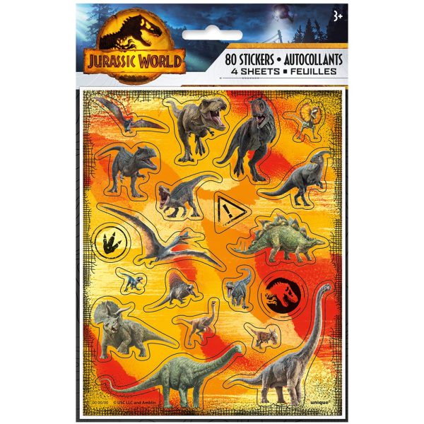 JURASSIC WORLD 3 STICKER SHEET (4 PK) For Sale