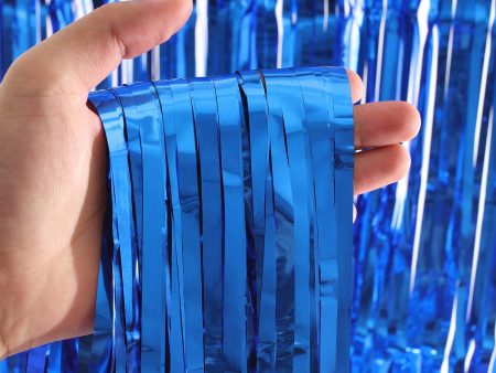 3ft X 6.5ft FOIL FRINGE CURTAIN - METALLIC BLUE Supply