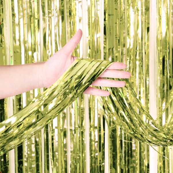 3ft X 6.5ft FOIL FRINGE CURTAIN - METALLIC LIGHT GREEN Sale