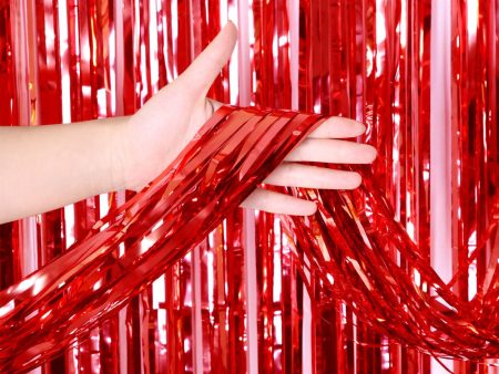 3ft X 6.5ft FOIL FRINGE CURTAIN - METALLIC RED Sale