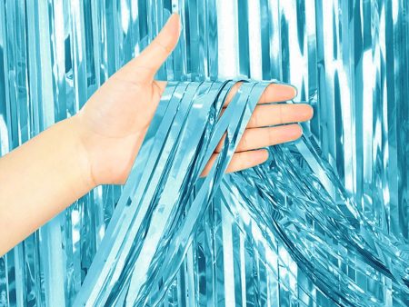 3ft X 6.5ft FOIL FRINGE CURTAIN - METALLIC LIGHT BLUE Online