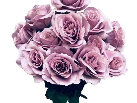 17 inch SATIN OPEN ROSE BUSH - DUSTY LAVENDER Online now