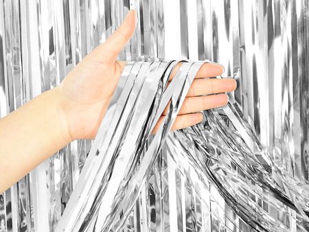 3ft X 6.5ft FOIL FRINGE CURTAIN - METALLIC SILVER For Cheap