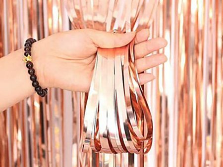 3ft X 6.5ft FOIL FRINGE CURTAIN - METALLIC ROSE GOLD Hot on Sale