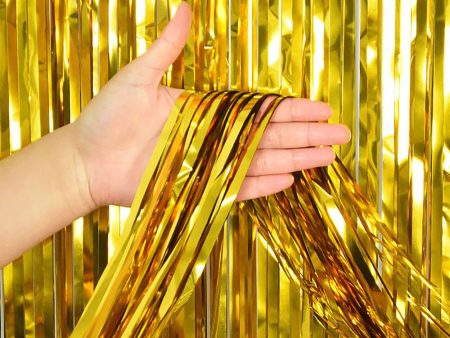 3ft X 6.5ft FOIL FRINGE CURTAIN - METALLIC GOLD Online Sale