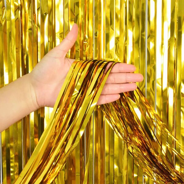 3ft X 6.5ft FOIL FRINGE CURTAIN - METALLIC GOLD Online Sale